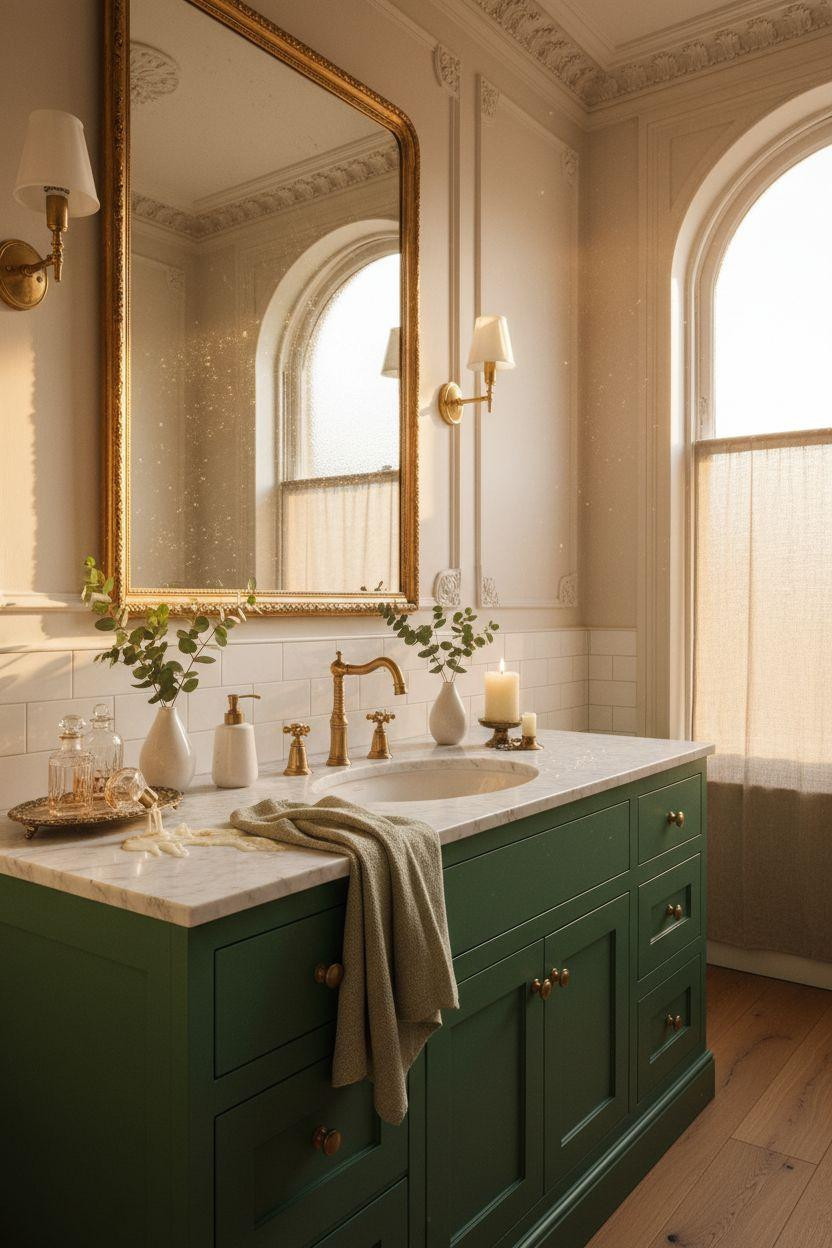Green Bathroom Vanity with authentic vintage character