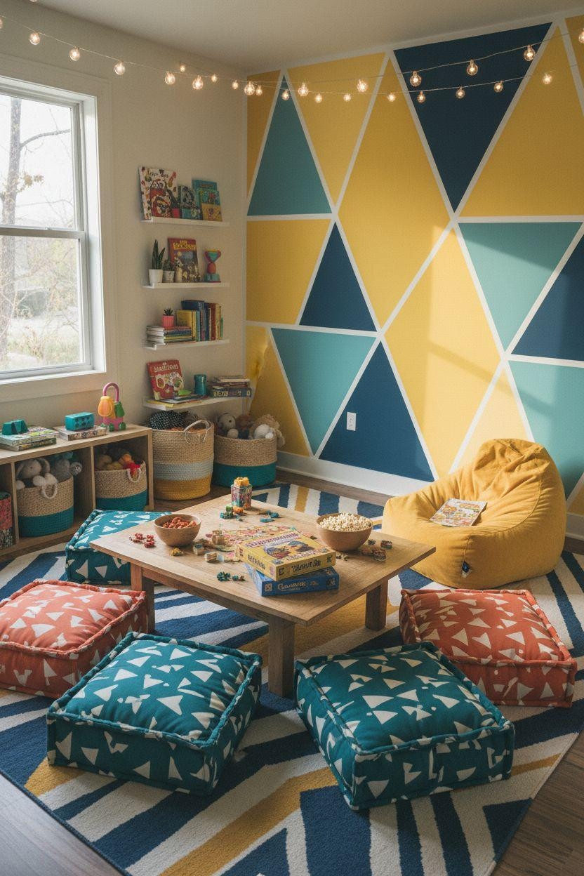 Hangout Room Ideas Teen Lounge Ideas - vibrant kids space with geometric patterns