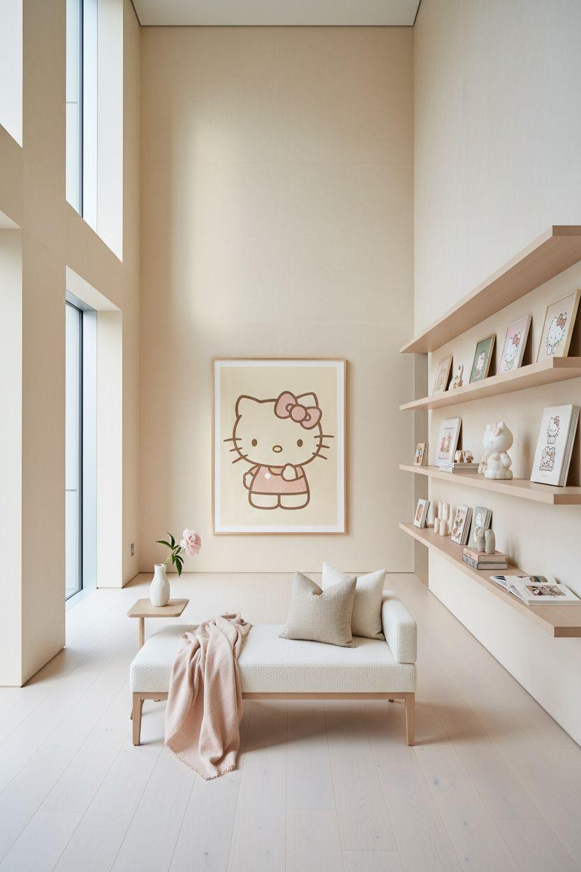 Hello Kitty Room - gallery wall display with museum-quality framing and neutral palette