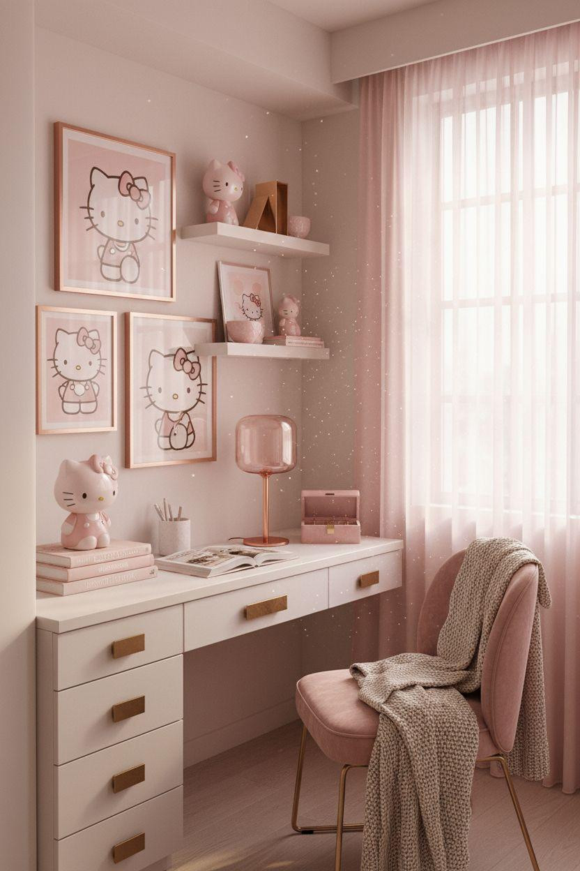 Hello Kitty Room - chrome metallic lamp with Y2K aesthetic and holographic accents