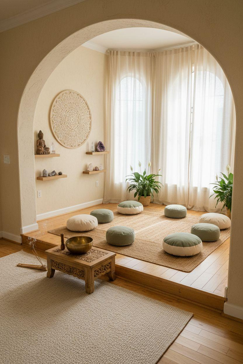 Spiritual Room Meditation Space Ideas - home meditation sanctuary with platform