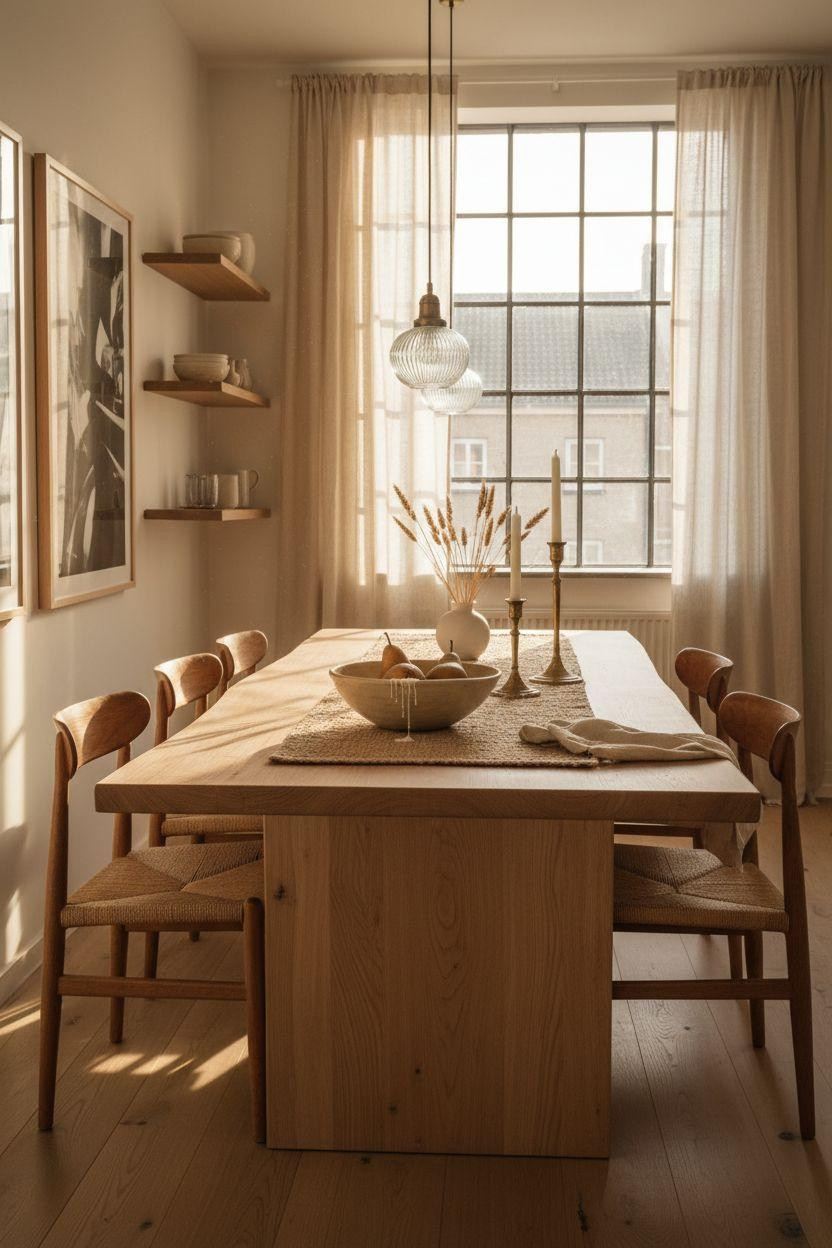 Oak Dining Table - Minimalist light oak table in industrial loft
