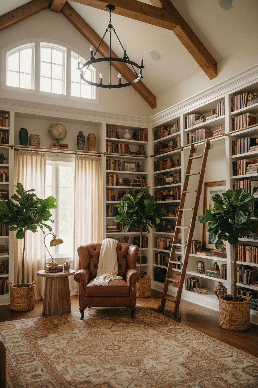 Dream Home Library Ideas - farmhouse style with vaulted ceiling