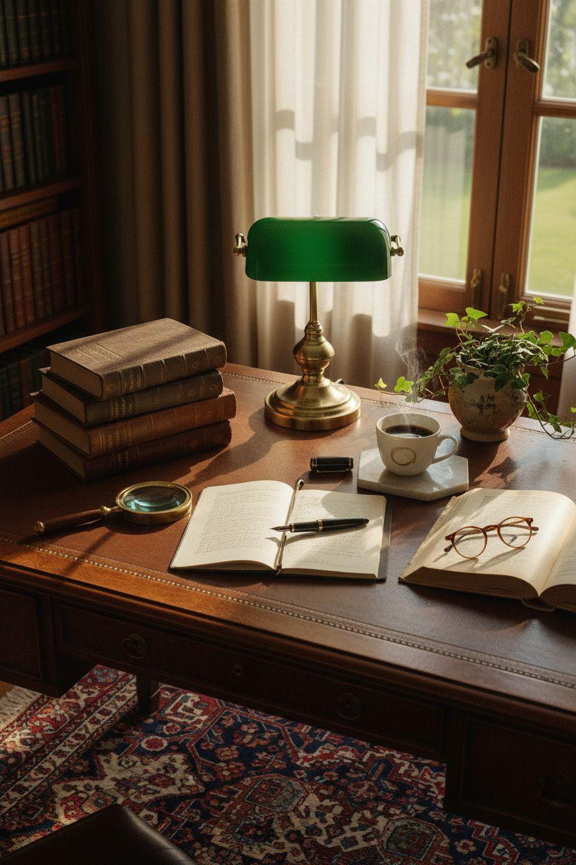 Dream Home Library Ideas - cognac leather desk workspace