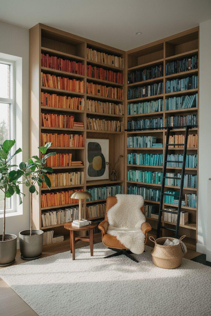 Dream Home Library Ideas - Scandinavian oak shelves minimalist style