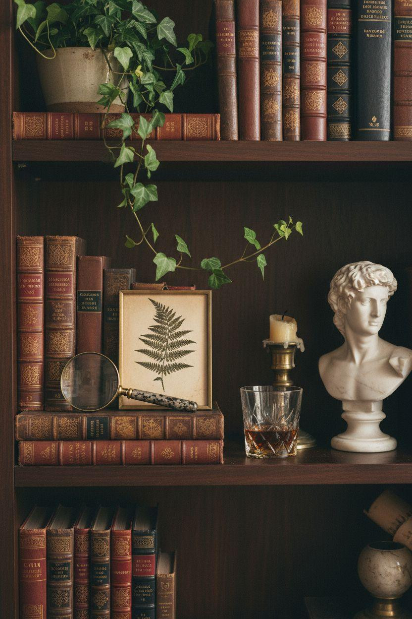 Dream Home Library Ideas - styled shelf with marble sculpture