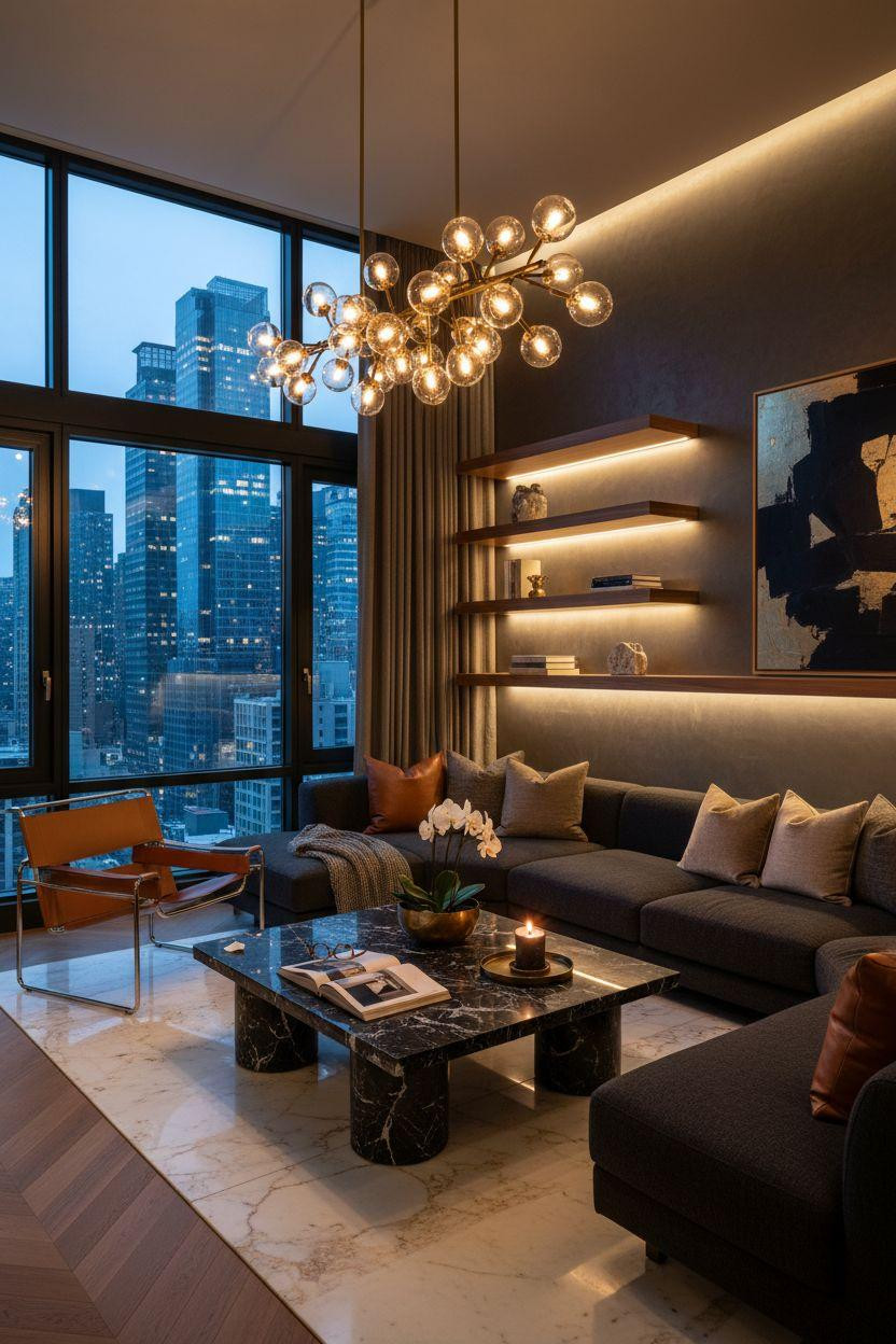 Penthouse Apartment - dramatic architectural lighting fixture