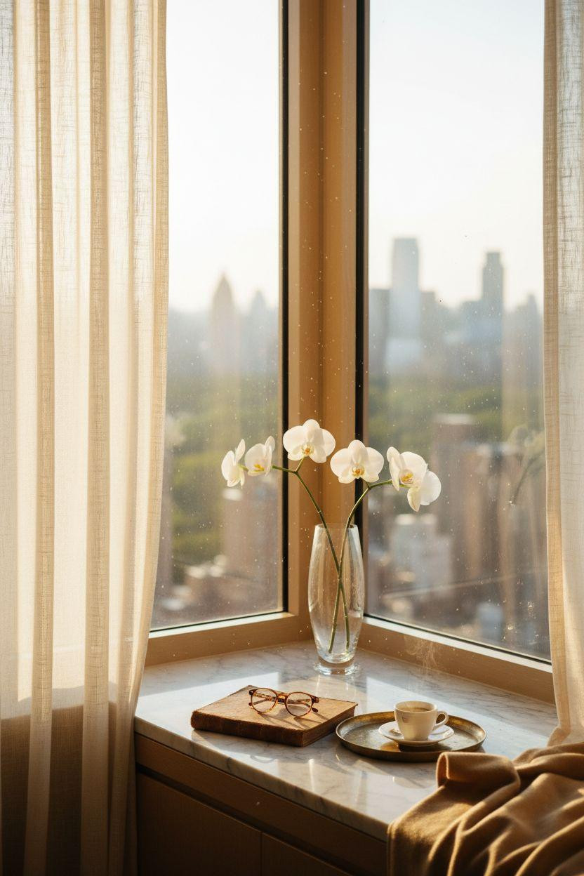 Penthouse Apartment - serene window seat styling