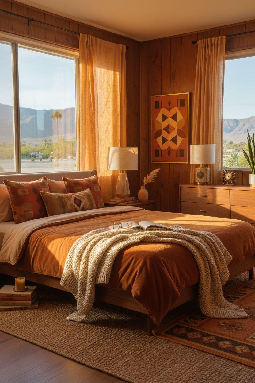 Mcm bedroom ideas - bedroom with iconic diamond-pattern room divider