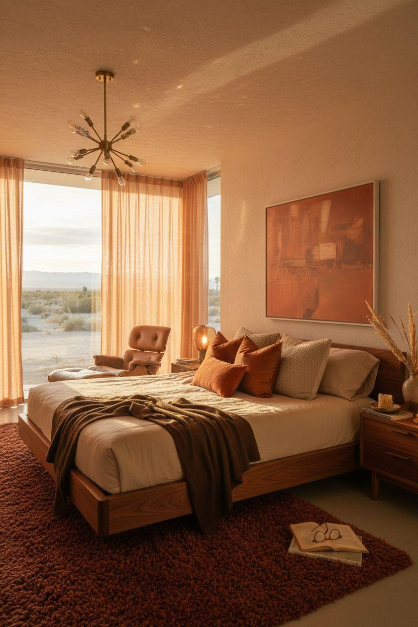 Mcm bedroom ideas - cozy waist-level view with layered textiles