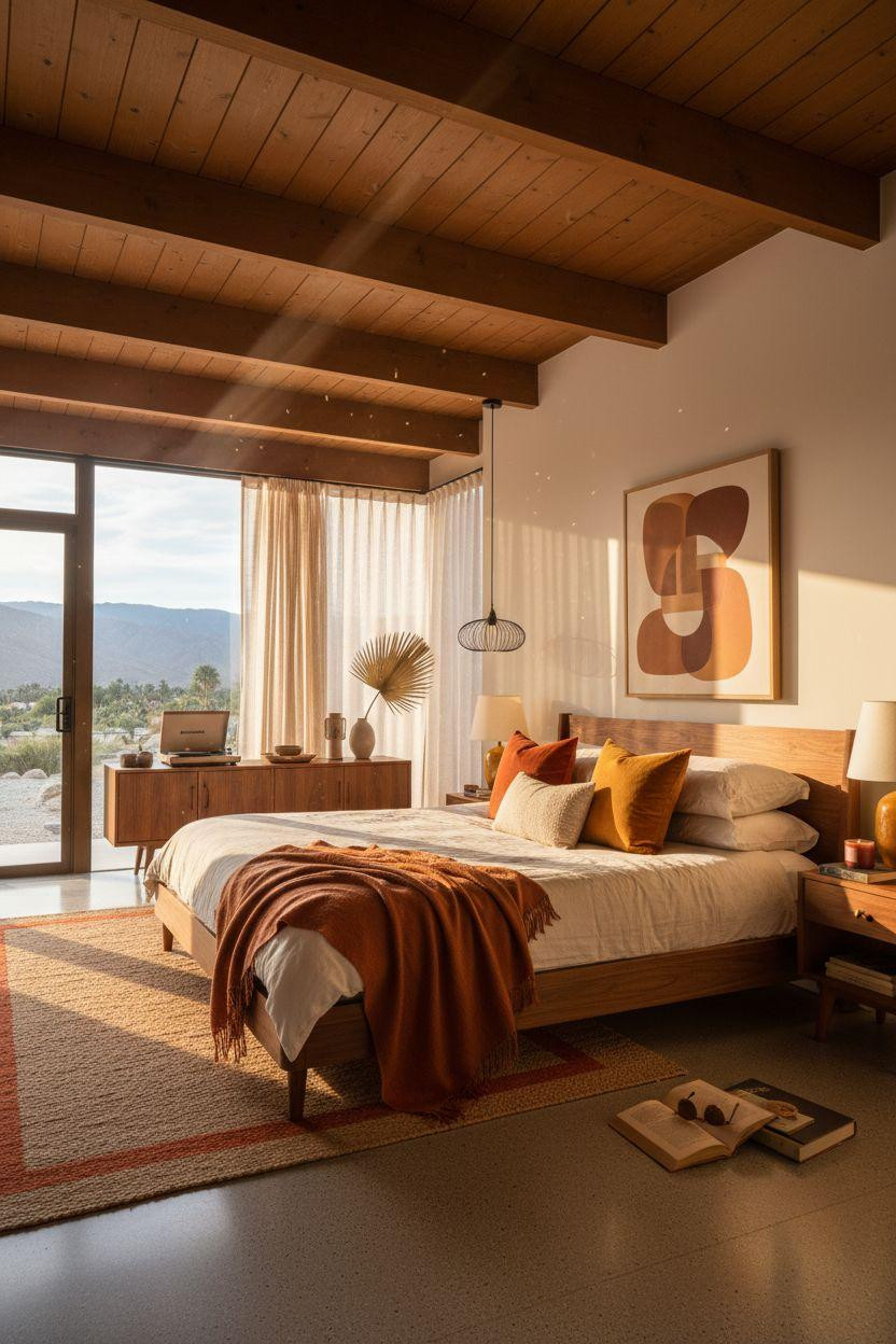 Mcm bedroom ideas - serene bedroom bathed in golden light