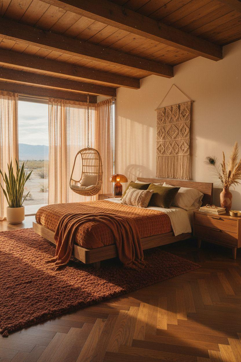 Mcm bedroom ideas - retro bedroom with ceramic mushroom lamp