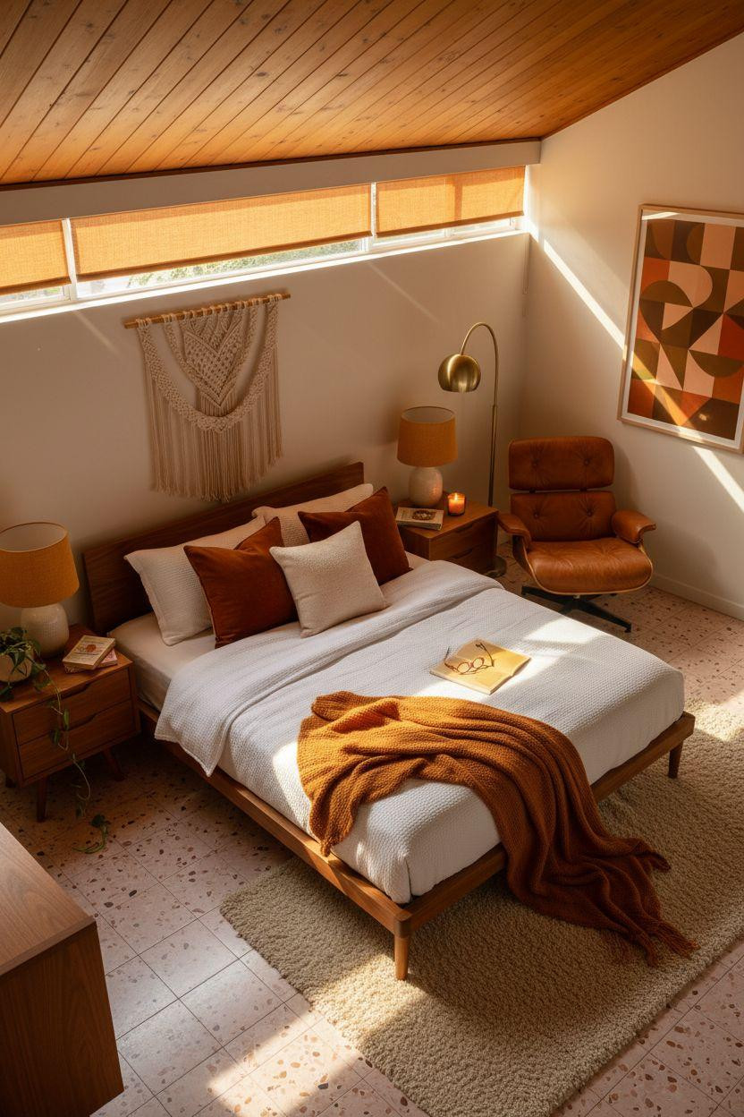 Mcm bedroom ideas - overhead view of vintage-inspired bedroom