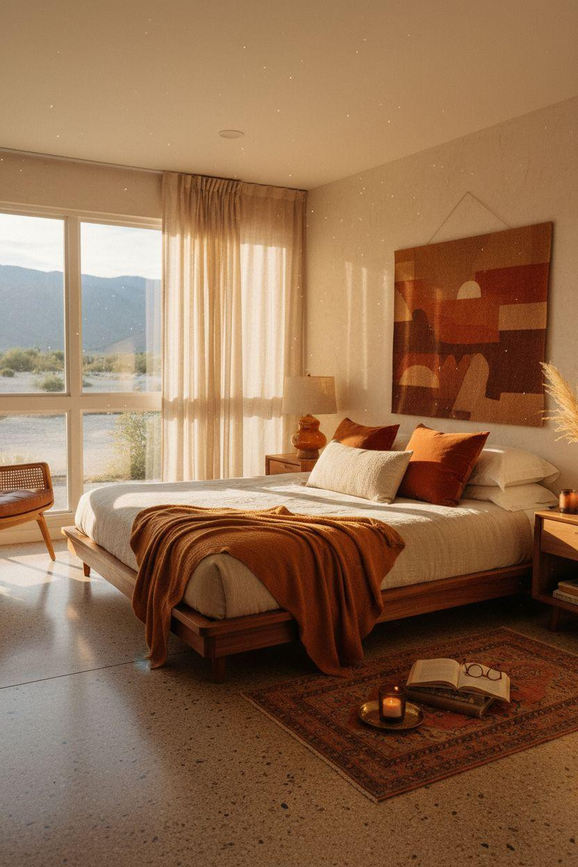 Mcm bedroom ideas - cozy bedroom with layered natural textures