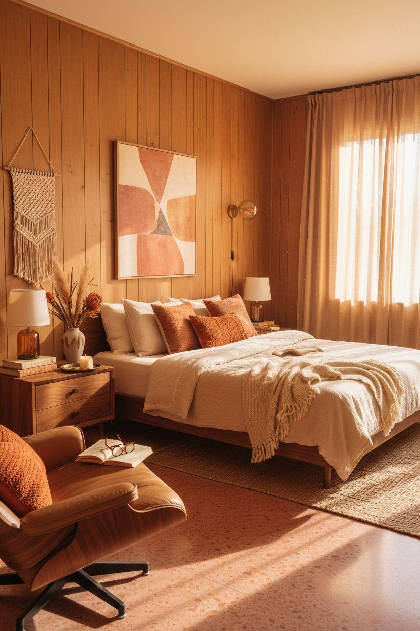 Mcm bedroom ideas - cozy setup with iconic Eames chair