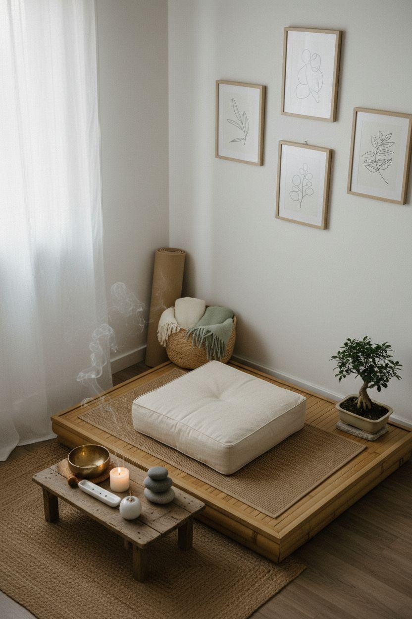 meditation room decor ideas - minimalist Japanese meditation corner