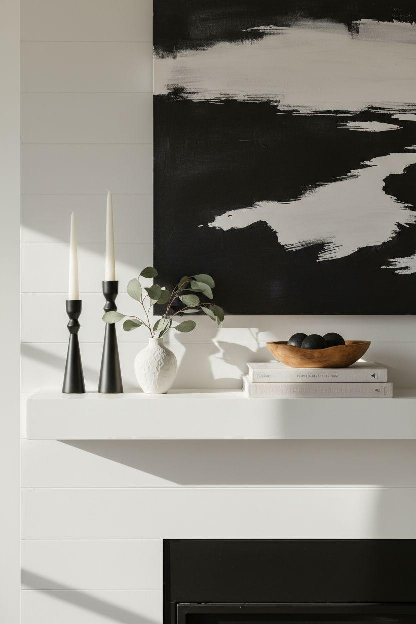 Fireplace Mantle Decor Ideas - minimalist black and white decor