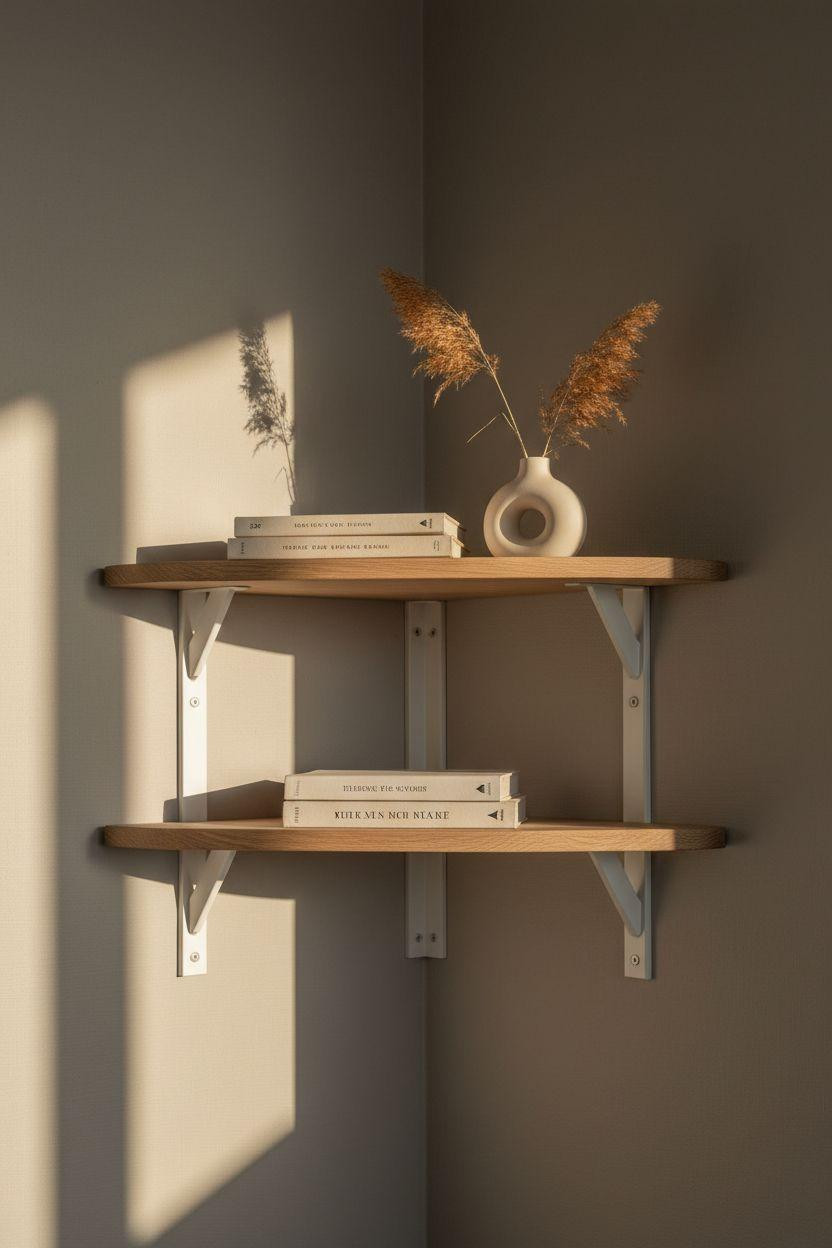 Corner bookshelf - minimalist oak unit in Scandinavian living room