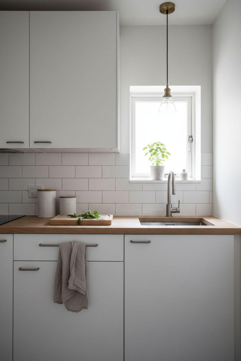 Tiny Kitchen Ideas - minimalist handleless cabinets with push-to-open doors