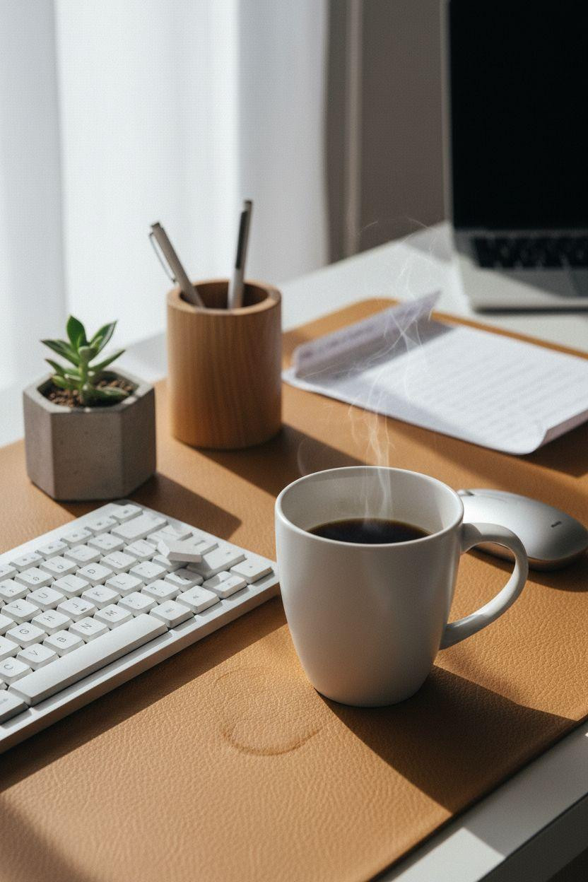 Work From Home Set Up Minimalist - detailed closeup of workspace