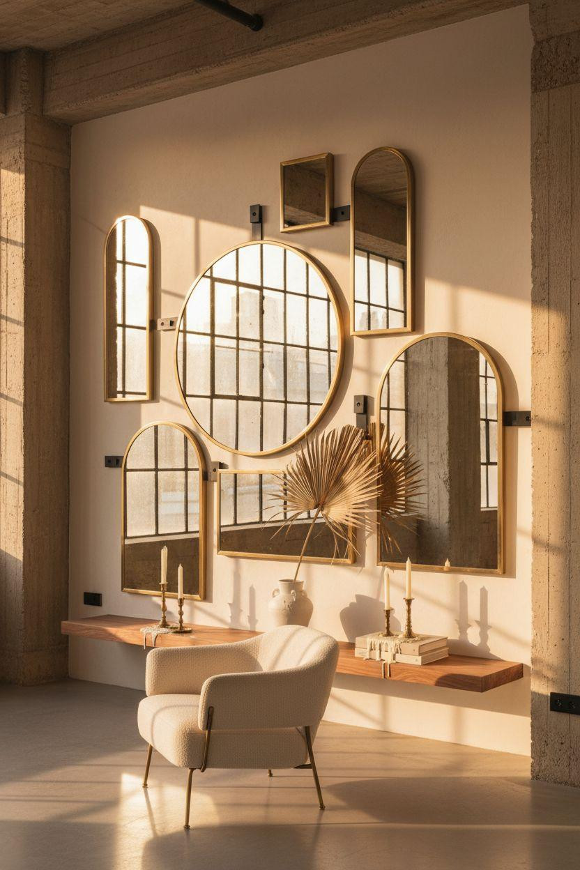 Mirror Wall Decor - contemporary brass mirrors in Milanese loft