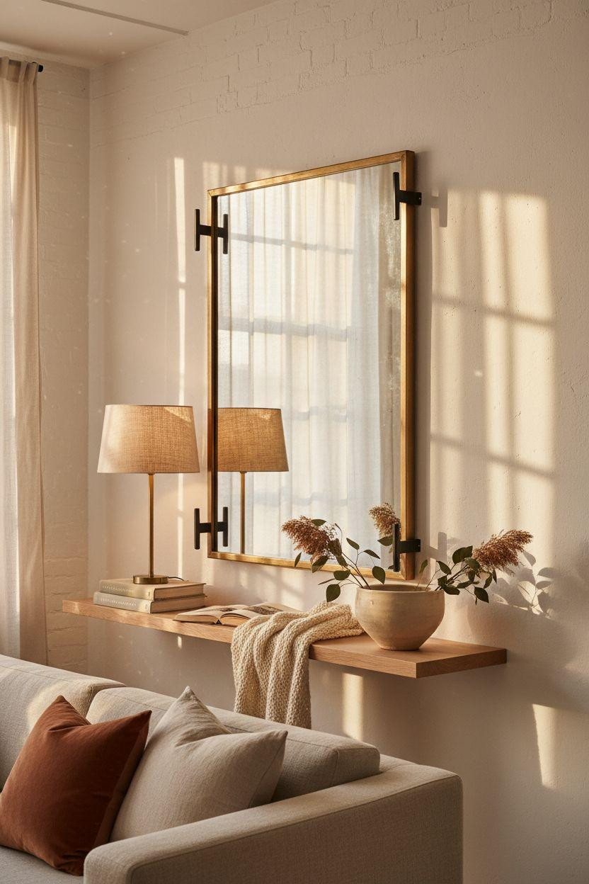 Mirror Wall Decor - modern brass mirror in Copenhagen loft