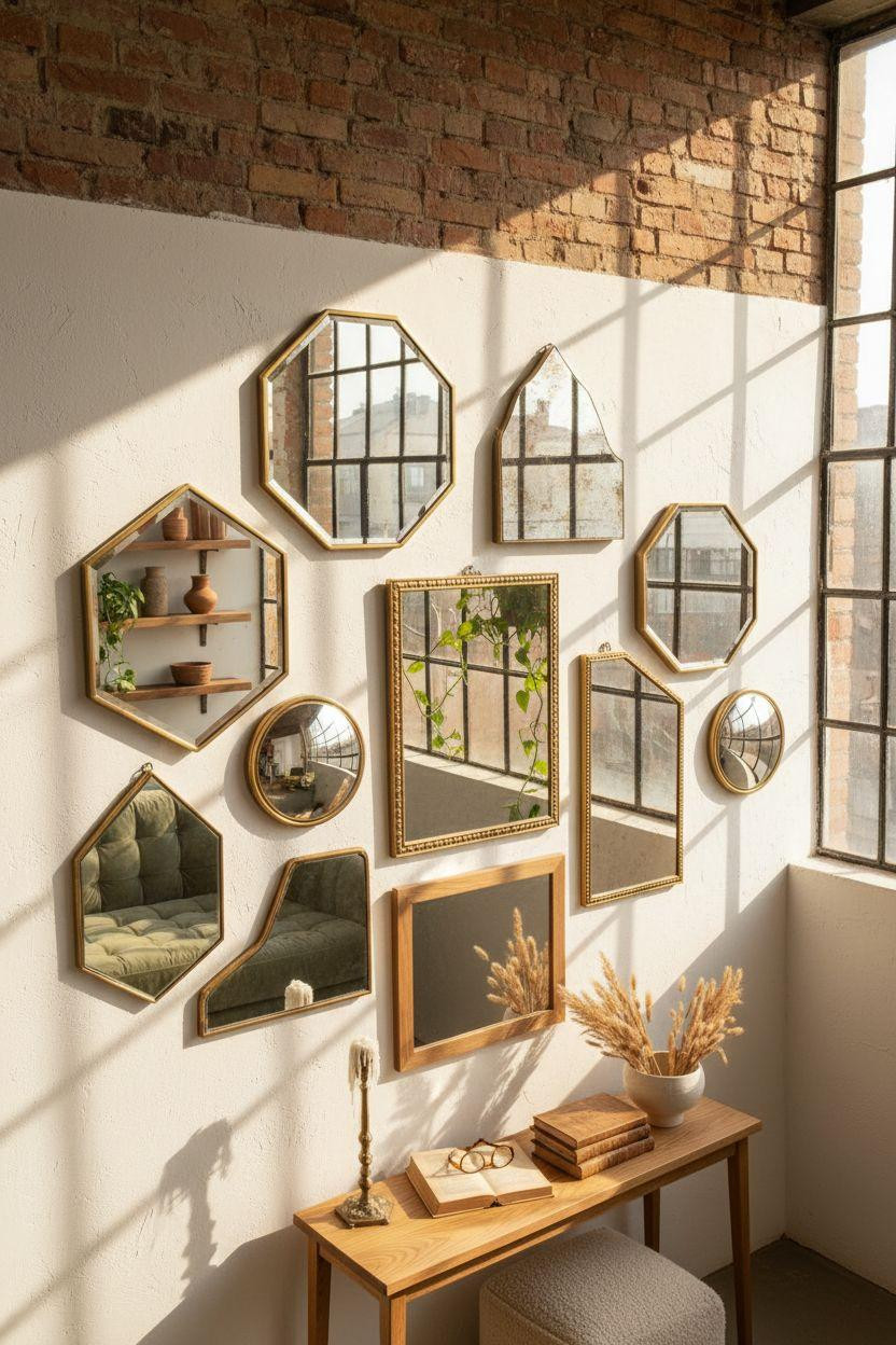 Mirror Wall Decor - DIY asymmetric brass mirrors in Milanese loft