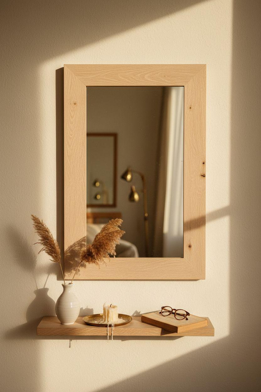 Mirror Wall Decor - hand-carved oak frame with natural details