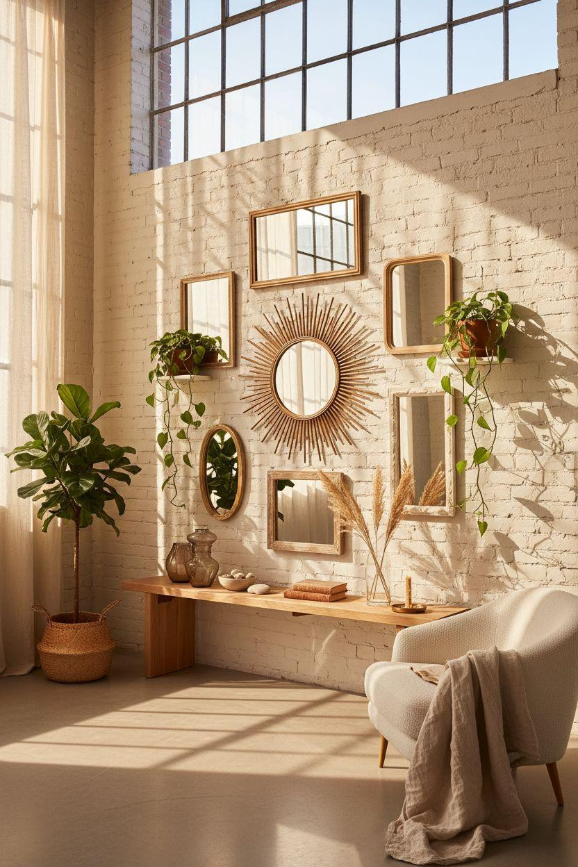 Mirror Wall Decor - mirror gallery with plants in Copenhagen warehouse