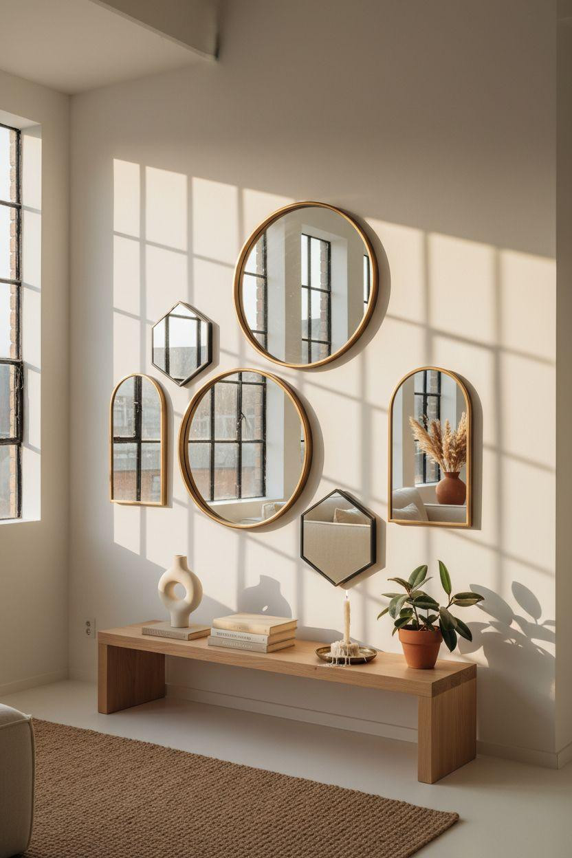 Mirror Wall Decor - minimalist mirror gallery in Copenhagen loft