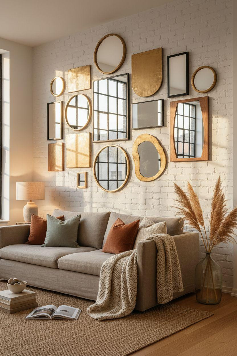 Mirror Wall Decor - geometric mirrors in Copenhagen loft