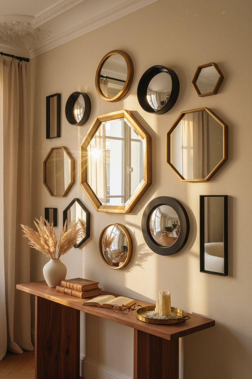 Mirror Wall Decor - geometric mirrors in Parisian apartment