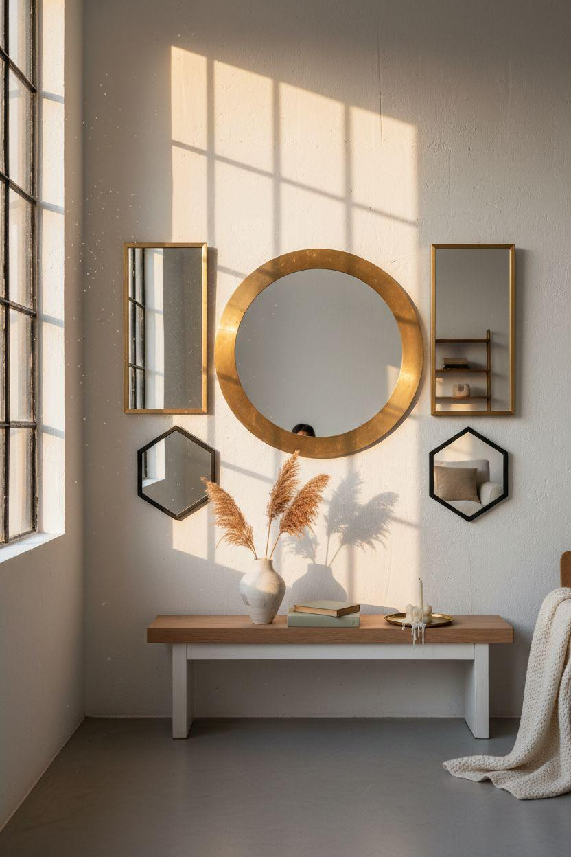Mirror Wall Decor - minimalist brass mirrors in Copenhagen loft