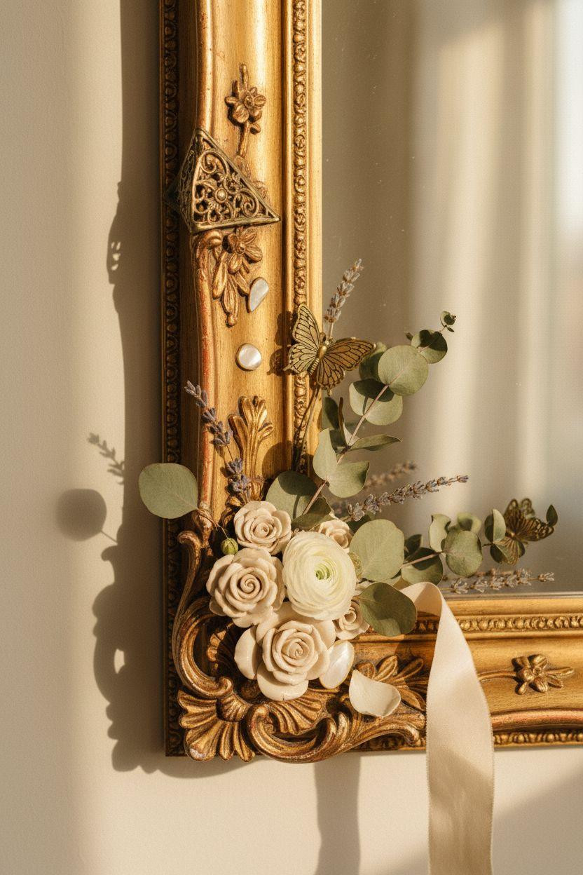 Mirror Wall Decor - ornate gold leaf frame with decorative accents