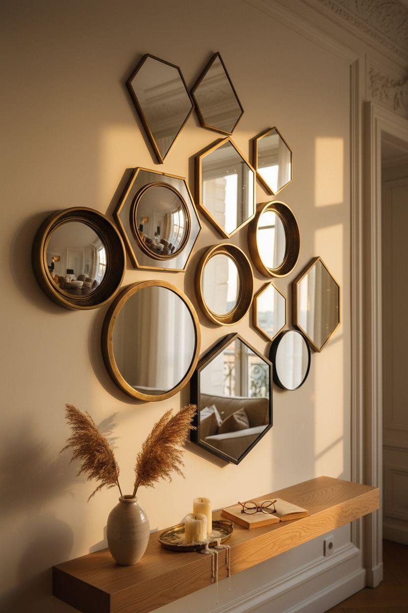 Mirror Wall Decor - geometric mirrors in Parisian apartment