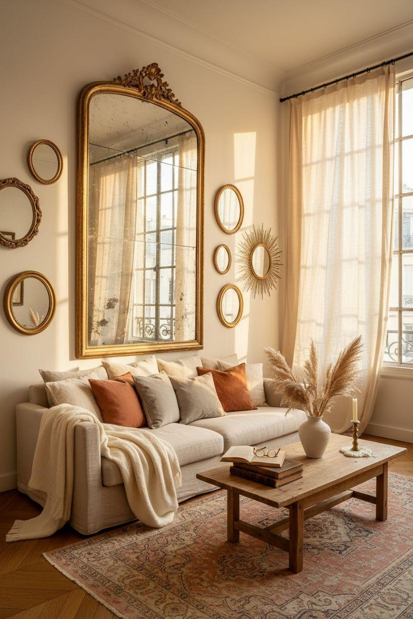 Mirror Wall Decor - ornate antique mirror in Parisian atelier