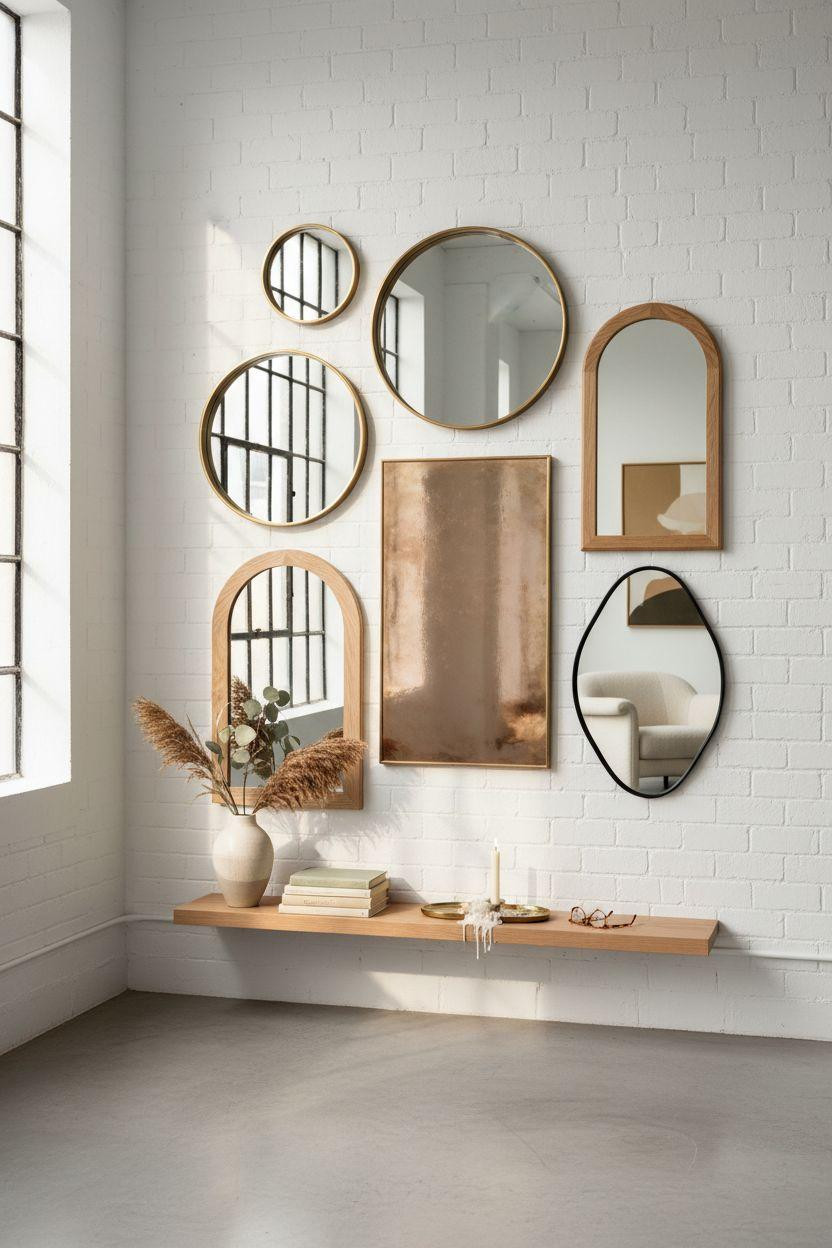 Mirror Wall Decor - mixed mirrors in Scandinavian loft