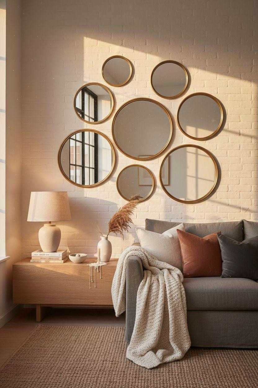 Mirror Wall Decor - geometric brass mirrors in Copenhagen townhouse