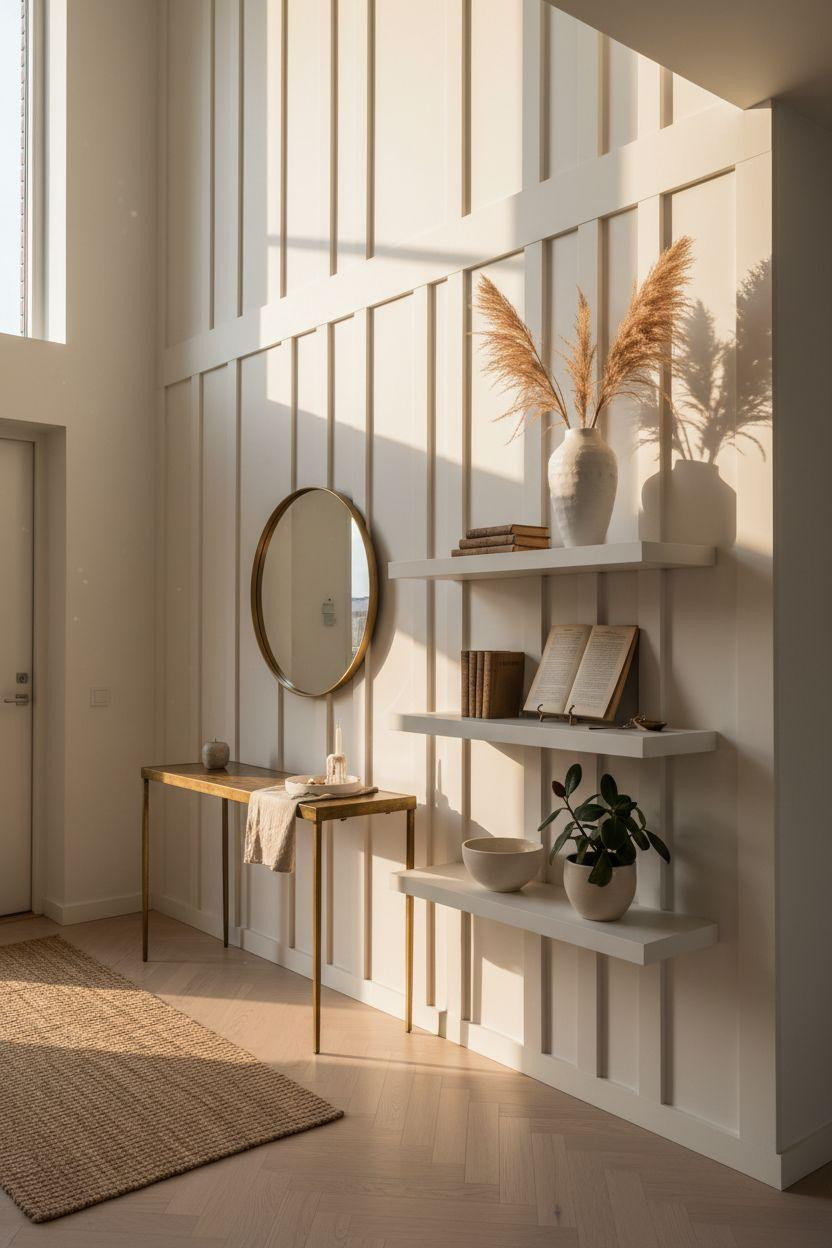 wainscoting styles - modern geometric panels with shelves