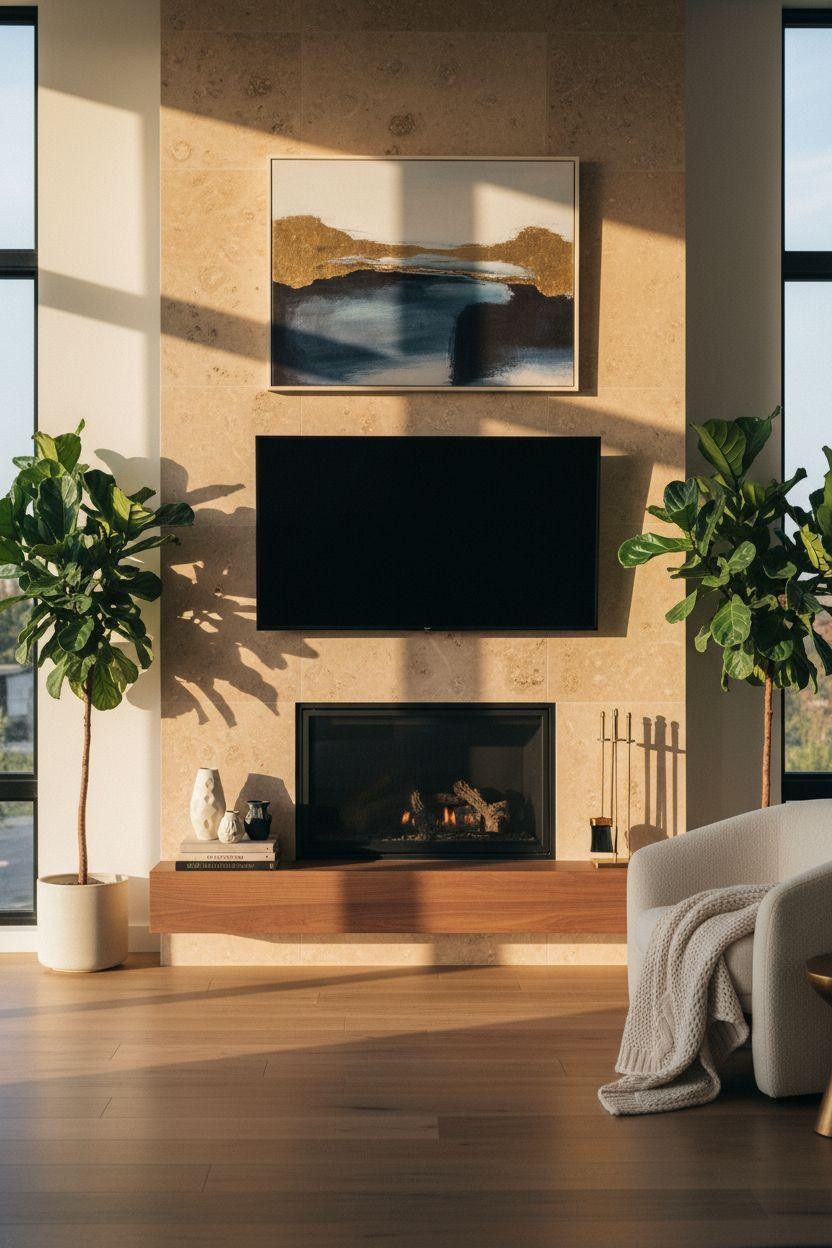 Fireplace Ideas - limestone with frameless glass
