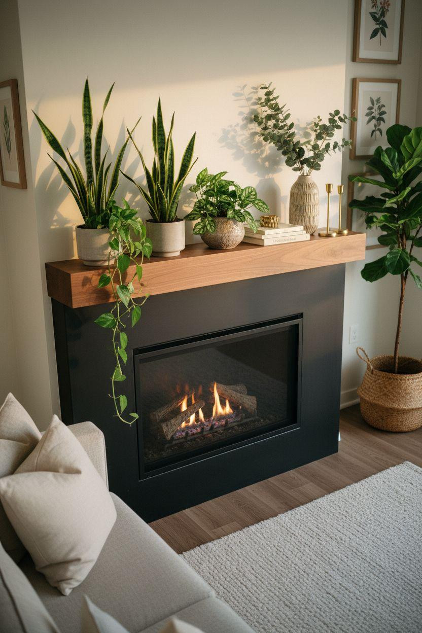 Fireplace Ideas - modern gas insert with greenery