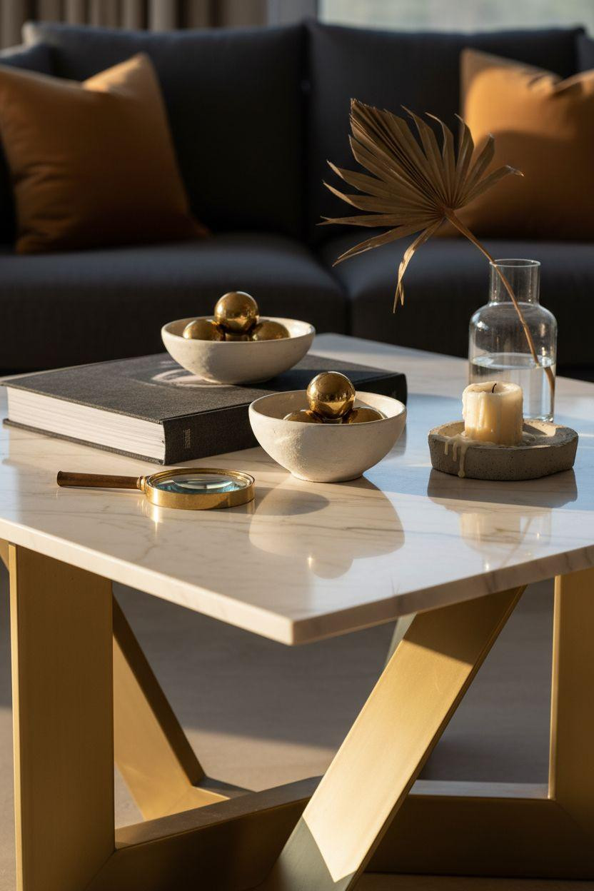 centre table living room modern luxury furniture - metallic accents closeup