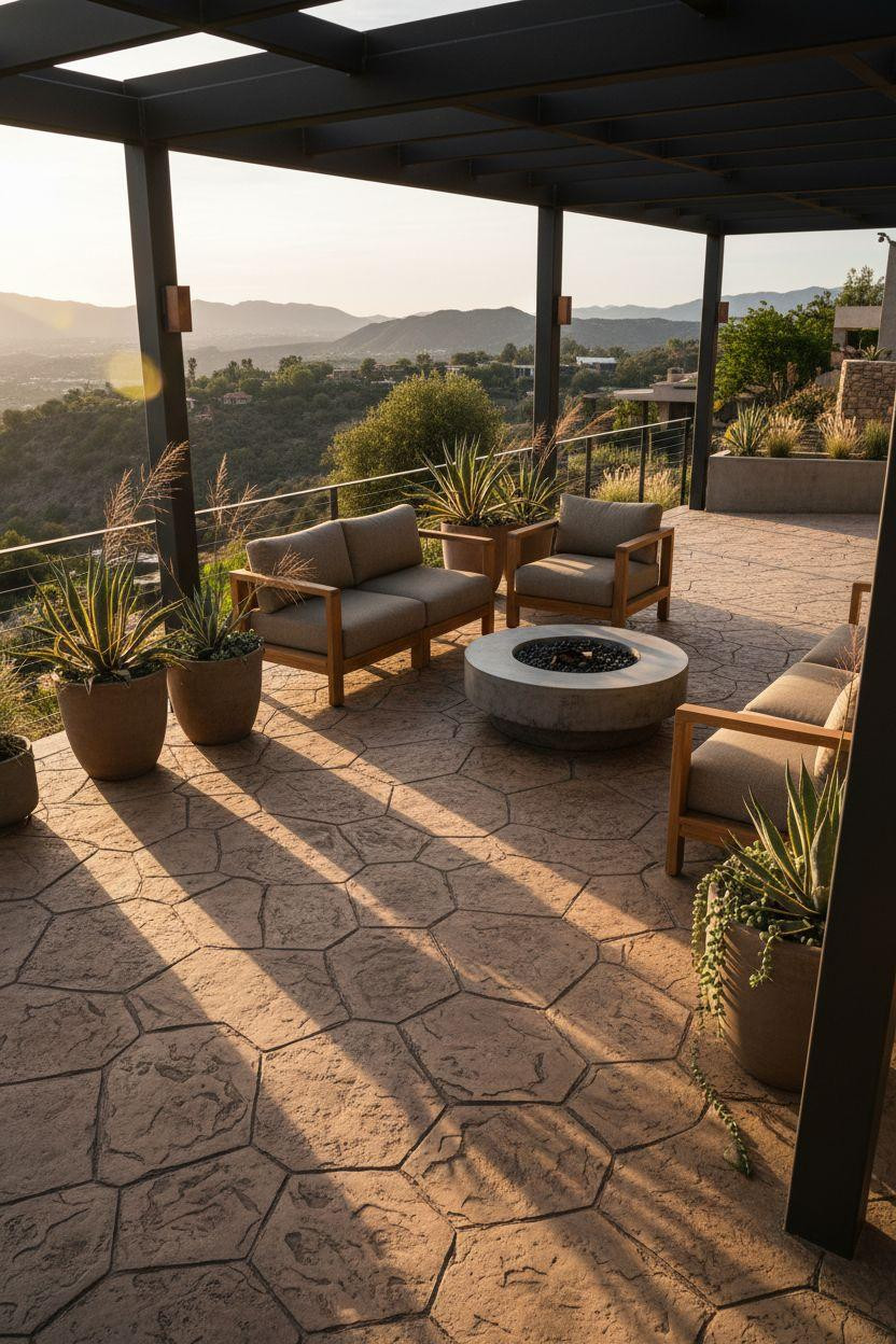 Stamped Concrete Patio Ideas - desert sandstone with flagstone pattern