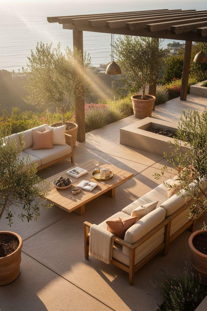 Stamped Concrete Patio Ideas - hand-troweled sand tones with subtle texture