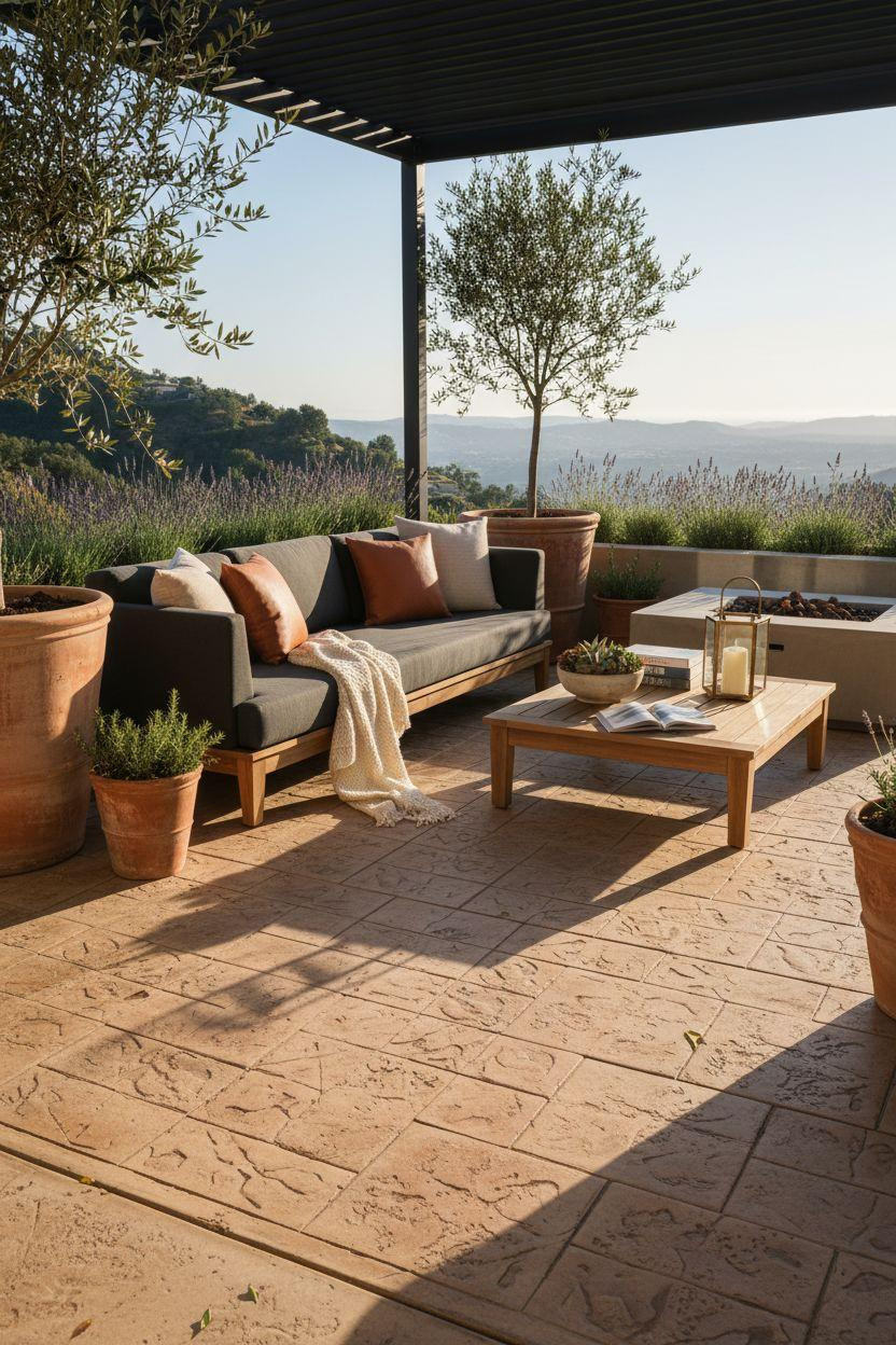 Stamped Concrete Patio Ideas - ashlar slate in desert sand and terracotta