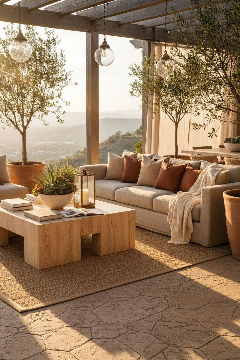 Concrete patio ideas featuring warm taupe with natural stone relief