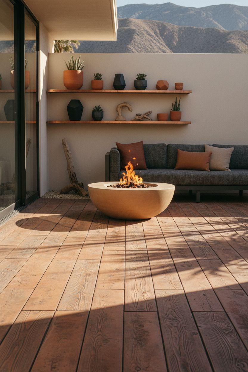 Stamped Concrete Patio Ideas - multi-tone wood plank in terracotta and sand