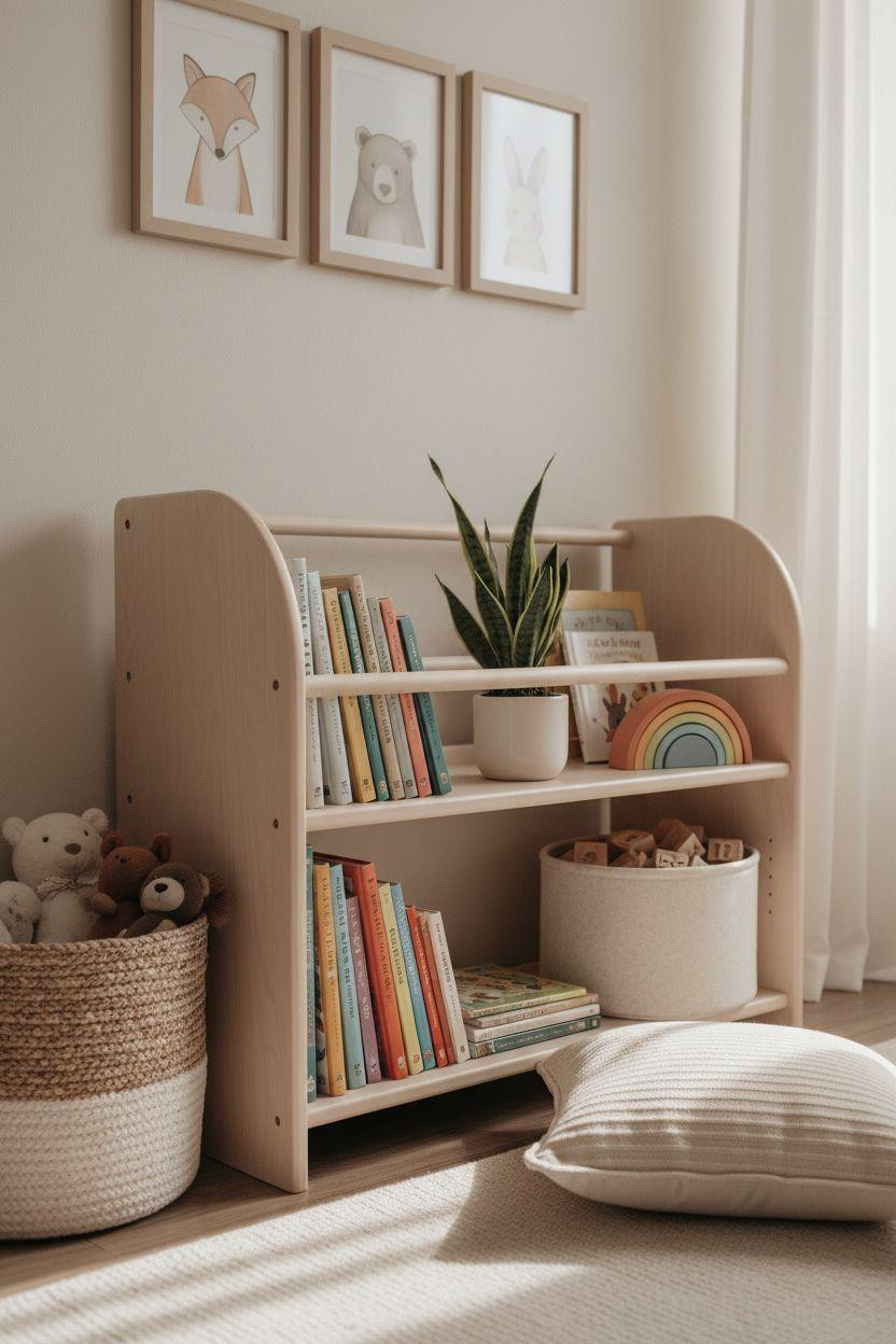 Nursery Bookshelf with Montessori design at floor level