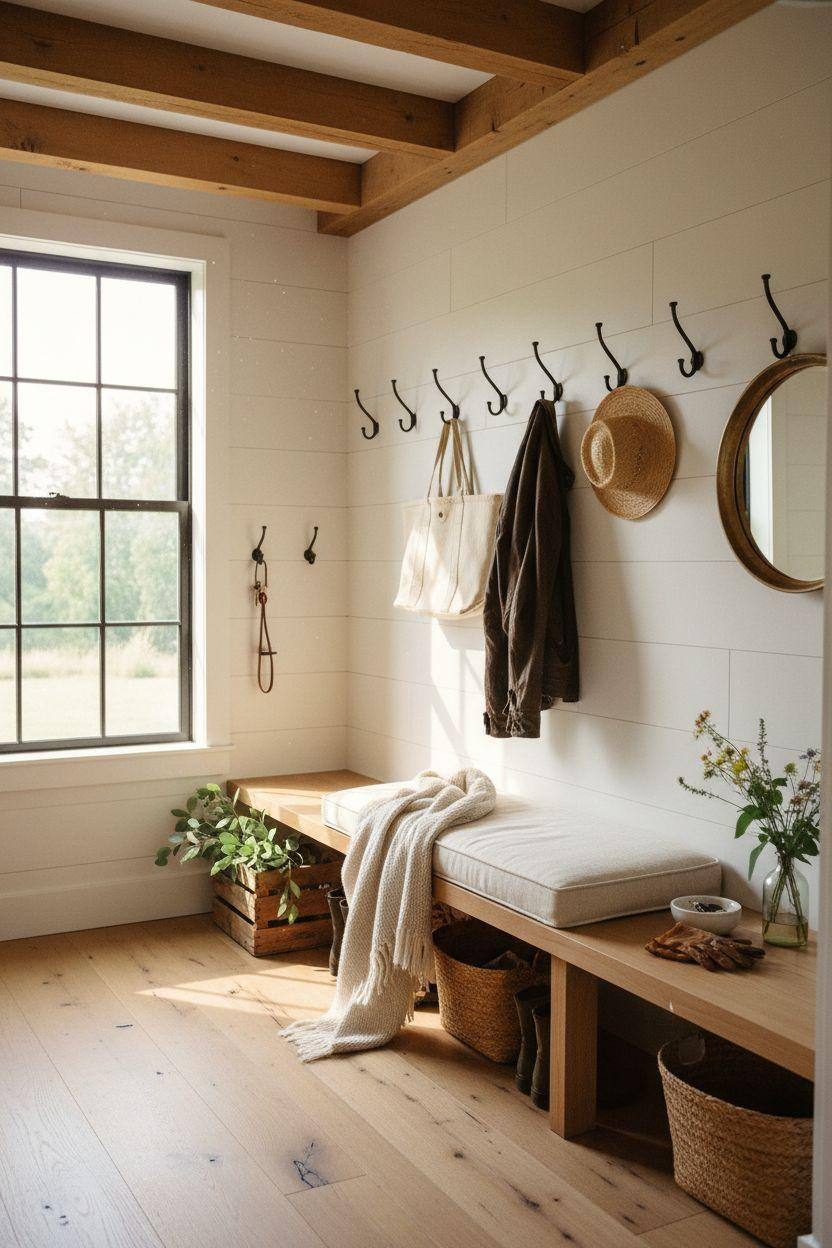 Mudroom Ideas Entryway with modern black and cream color palette