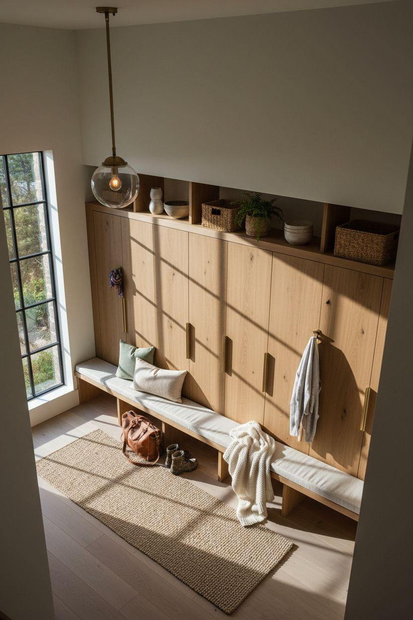 Mudroom lockers shot from overhead showing spatial layout